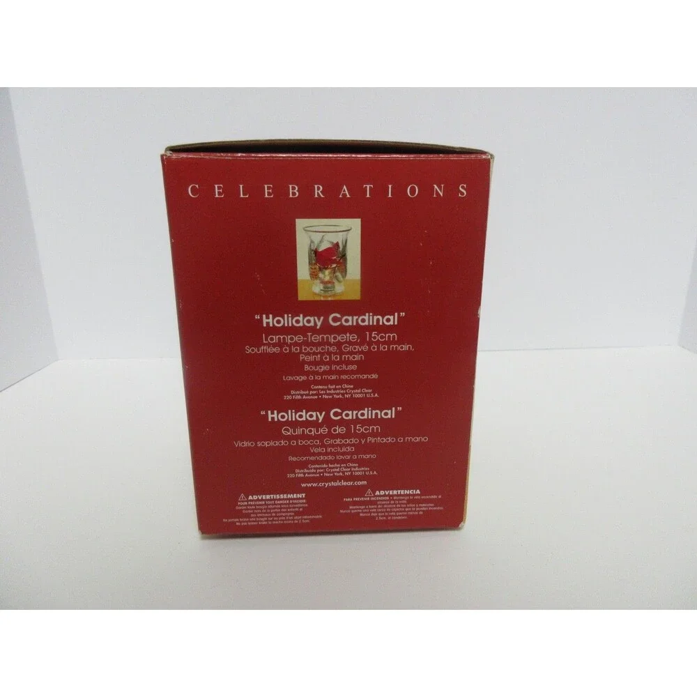 Celebrations Holiday Cardinal 6” Hurricane Tealight Candle Holder W/Box